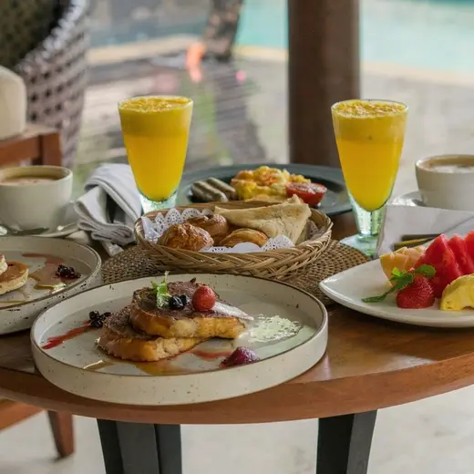 Breakfast on a guesthouse table.